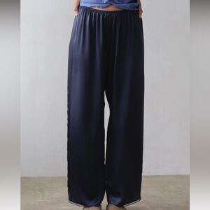 NWT Donni The Silk Lace Simple Pants Pull On Elastic Waist Baggy Navy Blue